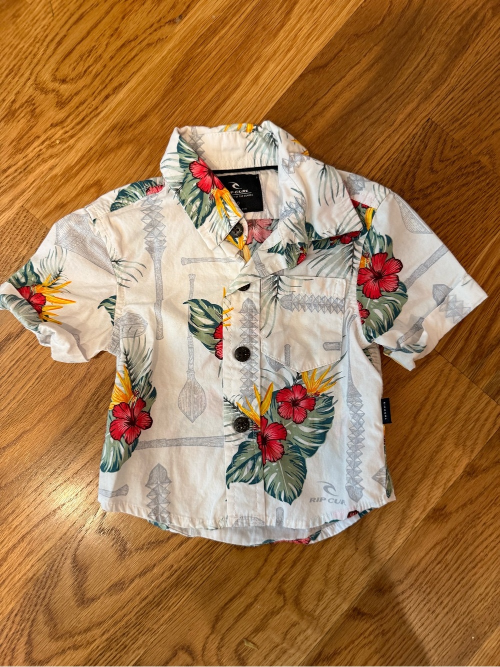 Rip Curl White Hawaiian Floral Button-Down for Kids - Red & Yellow Flowers